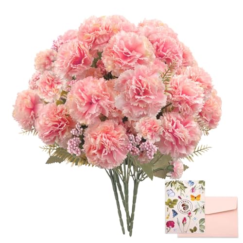 SNAIL GARDEN Lot de 40 têtes d'œillets artificiels roses en soie au toucher réaliste avec 2 tailles de fleurs et de feuilles, faux œillets en vrac pour mariage, fête des mères, décoration d'intérieur