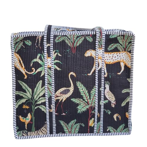 Image of 100% Cotton Jungle Print Shoulder Bag Tote Bag Women Reversible Shopping Bag and Grocery Bags Stylish Travel Bag Gift for Her
