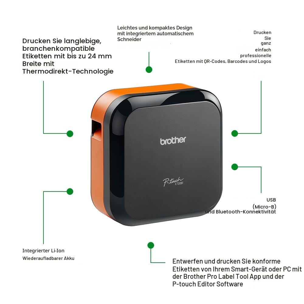 Brother P-Touch Cube Pro PT-E720BT Beschriftungsgerät, 24 mm | Industriell, Elektro- und Netzwerkinstallation, Pro Label Tool App kostenlos