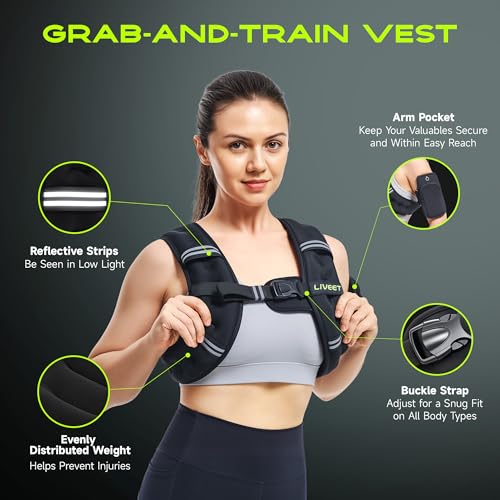 Liveet Weighted Vest, 5 lbs Weighted Vest for Women Men, Weight Vest with Reflective Strips Adjustable Buckle Straps for Walking Running Strength Training Cardio Workout