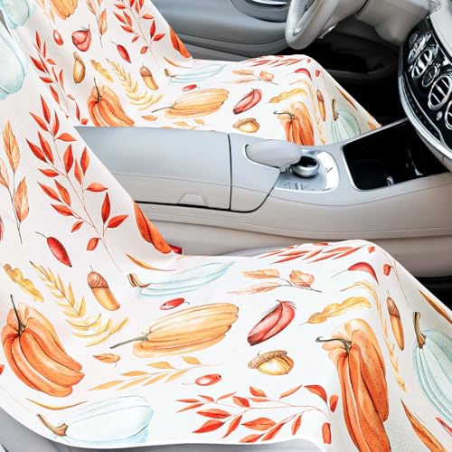 Image of Hahafelt 2 Pack Car Seat Towel Cover with Storage Bag, Pumpkin Pine Cones