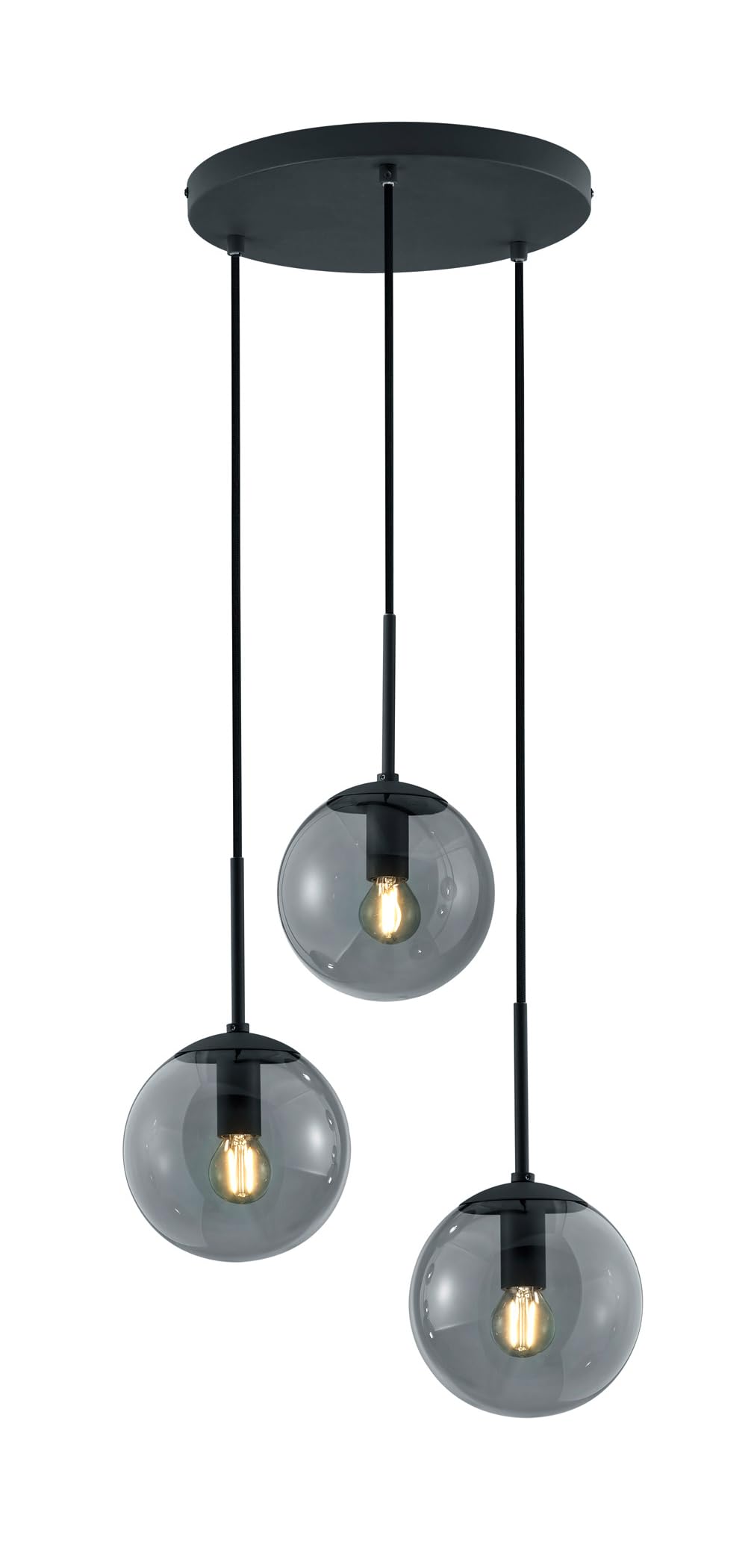 Trio, zawieszenie, Balini 3xE14, max.28,0 W Szkło, dym, ciało: Metal, Antracyt Ø:30,0cm, H:150,0cm IP20,bez oświetlenia, regulacja wysokości