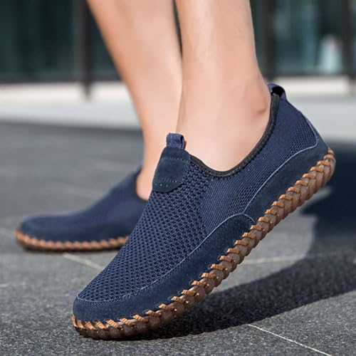 Image of Men's Genuine Leather Loafer Shoes Slip On Soft Walking Shoes Perforated Driving Shoes