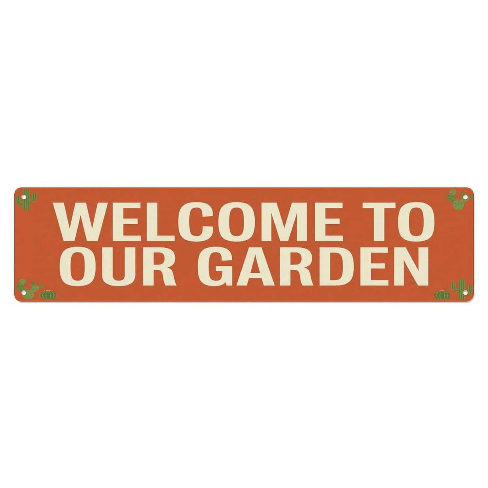 Vintage Welcome to Our Garden Terracotta Metal Tin Sign