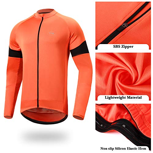Dooy Men's Cycling Bike Jersey Long Sleeves Biking Running Shirts 3+1 Pockets, Breathable Quick Dry MTB Shirt(Orange,S) - Image 5