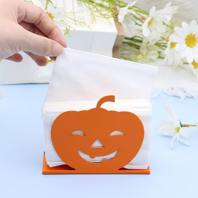 Miniatura 3 de Servilleteros de calabaza independientes, dispensador de pañuelos, organizador de servilletas de mesa de calabaza de metal para cocina, granja,