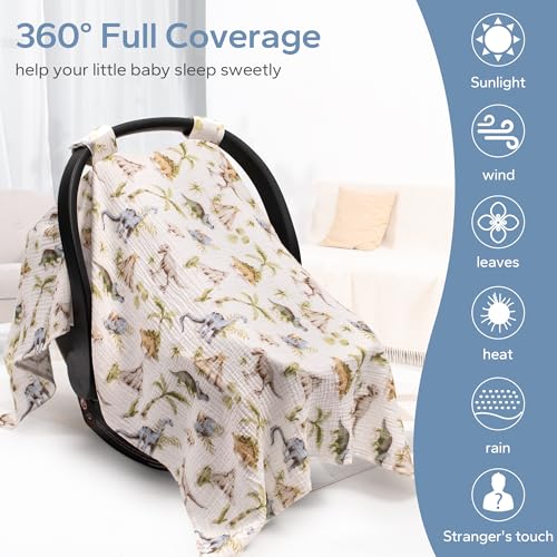 Image of SERAPHY Muslin Car Seat Cover Baby, Universal Carseat Covers Baby Girl Boy | 100% Muslin Cotton, Universal Fit, Breathable, Soft Infant Car Seat Canopy, For Boys and Girls, Sun & Wind Protection