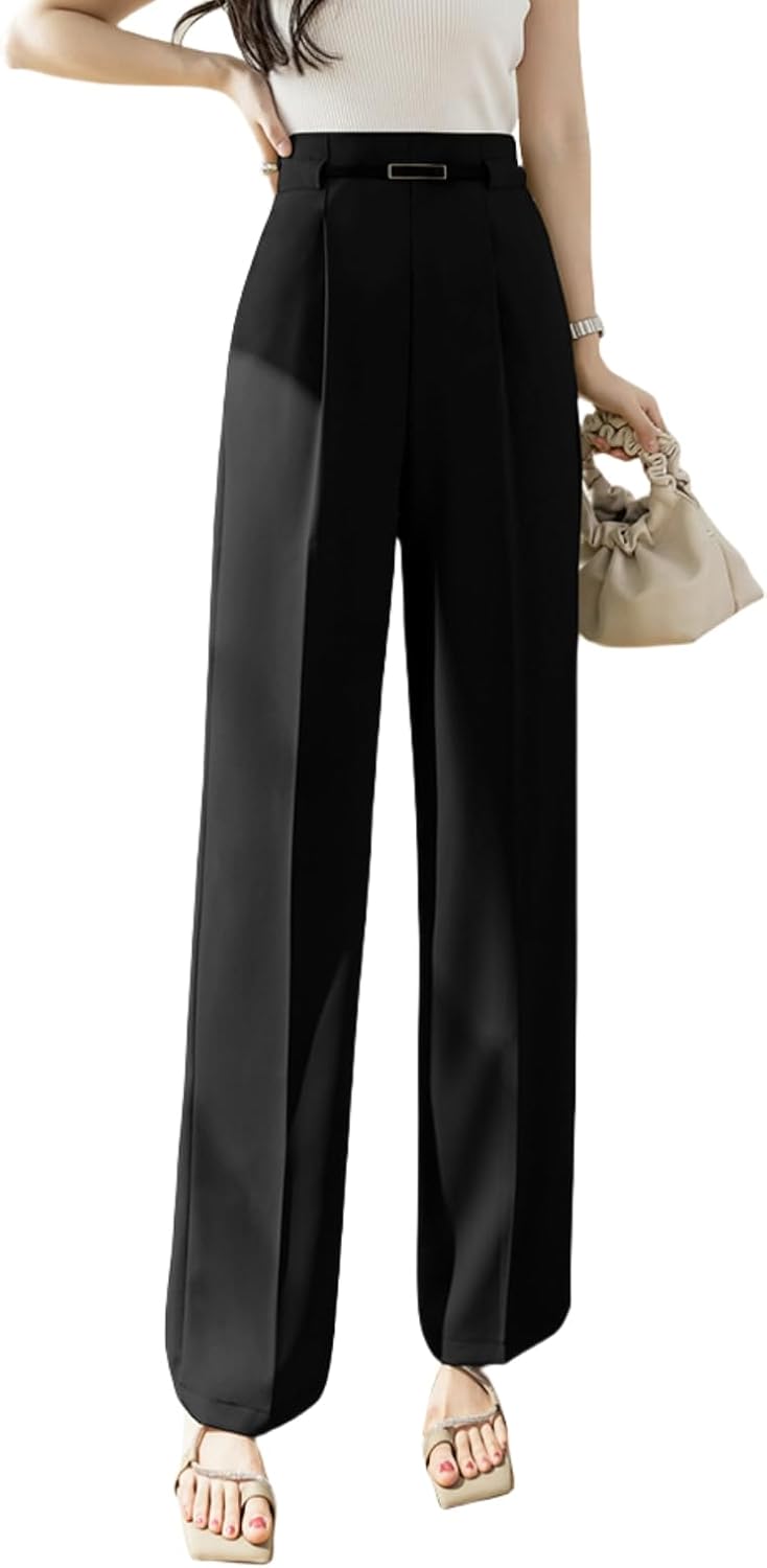 [MATSUMIZUYU] パンツ ロングパンツ レディース ワイドパンツ ハイウエスト 着痩せ 快適 きれいめ オシャレ かわいい 通勤 OL フォーマル カジュアル 春 夏 秋