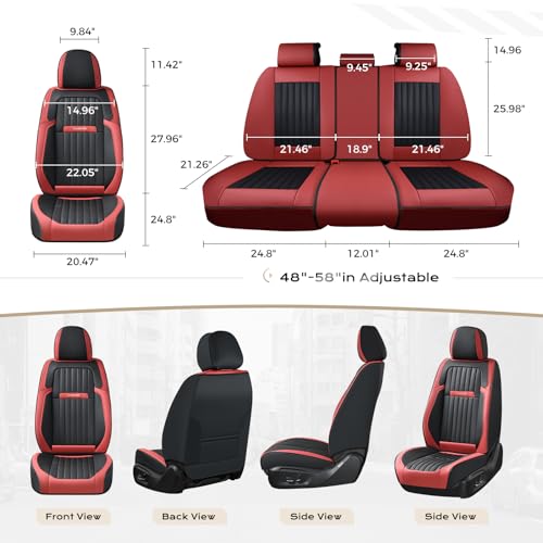 Image of Coverado Car Seat Covers Full Set, Seat Covers for Cars, Car Seat Cover, Car Seat Protector, Leather Car Seat Cushion, Waterproof Car Seat Covers Front Seats and Back Fit for Most Cars(Red&Black)