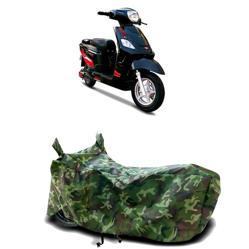 Image of DUFFEL-100% Heat Protection Two Wheeler Bike /Scooty Body Cover for Hero Electric NYX HS500 ER Water Resistance /UV-Rays /Birds Dropping /Scratchproof /Dust Proof /Waterproof[Green Jungle Print]