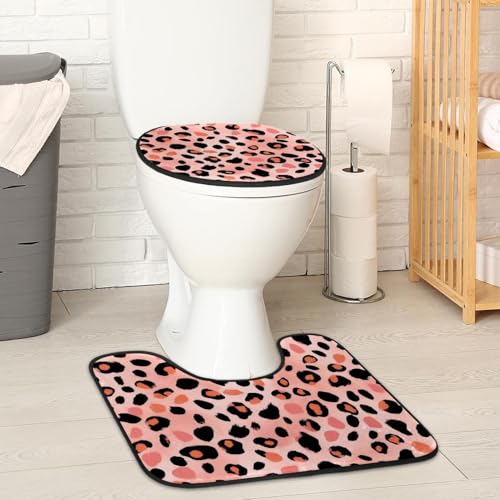 2 Pieces Flannel Toilet Contour Mat and Toilet Lid Cover, Soft Toilet Lid Cover Set Machine Washable Non Slip Contour Mat for Bathroom Decor Accessories