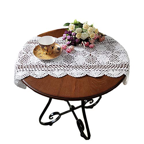USTIDE Crochet Lace Table Runner White 2pcs, 15X27inches,Hand Crochet Table Doilies Table Topper for End Table