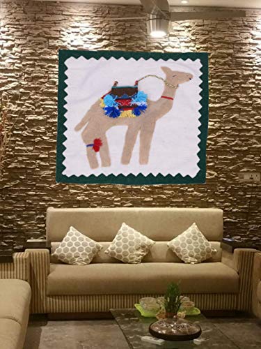 Vintage Filzierter Teppich, Wandbehang eines Kamels in der Wüstenoase, Kamelmuster, Wandbanner, Kinderzimmer, Wohnzimmer, Dekoration, Größe: 61 x 61 cm - Image 3