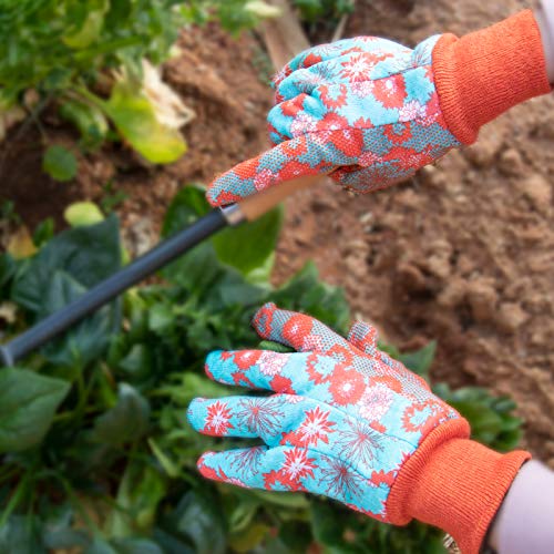 Handlandy Women Garden Gloves Cotton, 4 Pairs Ladies Soft Jersey Gardening Gloves With Pvc Dots, Floral Yard Work Gloves (Large, Orange + Pink) #TOP4