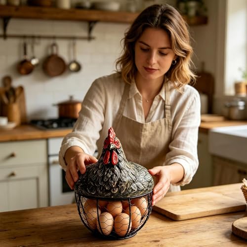 Cesta para huevos de gallina metálica que elimina el desorden de tu encimera 3