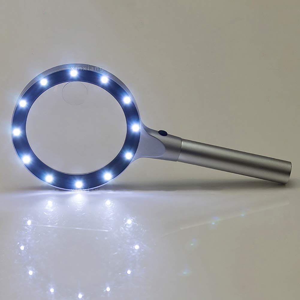 5X 10X Beleuchtete Juwelier-Augenlupe mit 12 weißen LED-Leuchten, Doppelobjektiv-Schmucklupe, Augenlupe-Schmucklupe für Edelsteine, Schmuck, Münzen