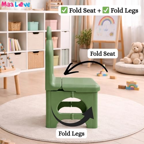 Image of Plastic Foldable Chair for Kids | School Study Chair for Indoor or Outdoor Use for Toddler Kids | Strong & Stable, Safe Rounded Edges | Capacity Up to 40 Kg (Green)