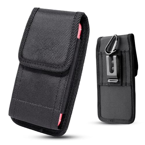 Universal Cell Phone Holster Pouch, Large Nylon Phone Case Holder Carrier with Clip to Belt Loop Fit Most Smartphones for iPhone Samsung and More