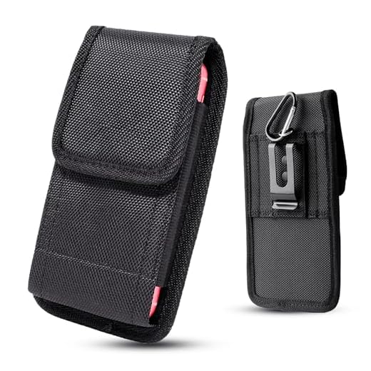 Cell Phone Holster for Men Belt, Large Nylon Phone Holder Pouch Carrier with Belt Clip & Loop Fit Most Smartphones for iPhone 16 17 Samsung S26 and More