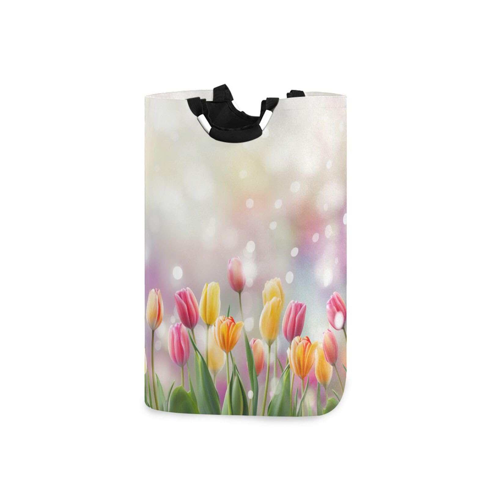 Jihqo Laundry Hamper Basket Beautiful Tulips Collapsible Nursery Storage Bin Waterproof Clothing Baskets for Home Bedroom Bathroom Washing Room