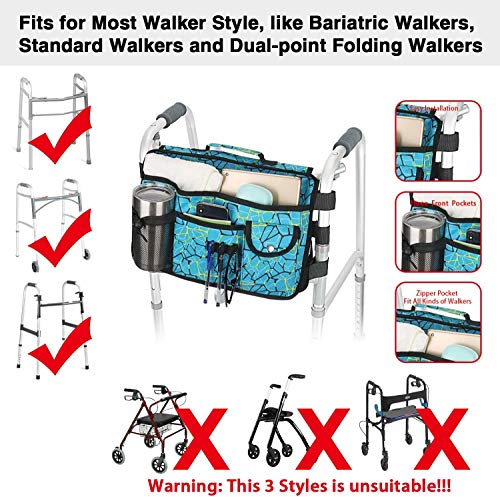 Double Sided Walker Bag, Walker Organizer Pouch Tote For Rollator And Folding Walker (Plaidblue) #TOP2