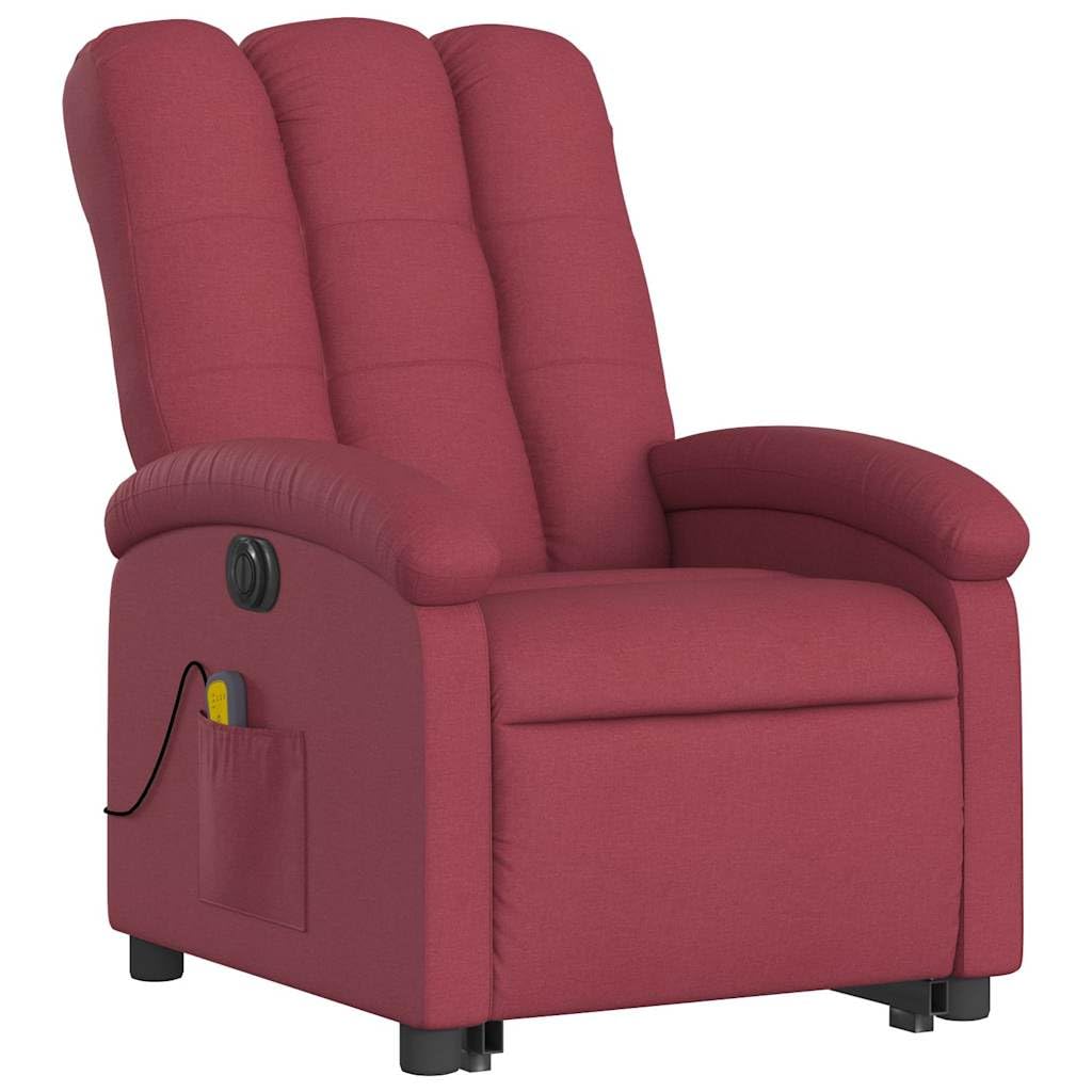 Sillón elevador eléctrico reclinable de tejido rojo vino con 6 puntos de vibración, función de elevación e inclinación a 135 grados, estructura estable