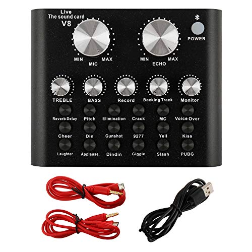 Patioer Bluetooth Mini Sound Mixer Board, Portable Audio Mixer for Live Streaming, Voice Changer Sound Card with Sound Effect for Singing Music Recording Broadcast on Mobile Phone Computer Laptop
