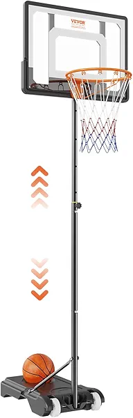 VEVOR Basketball Hoop/Rim, Adjustable Height Portable Backboard Court, Basketball Goal, Mobile Stand with Wheels Weighted Base, Youth&Adults, Outdoor/Indoor