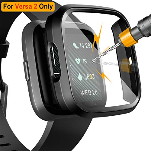 DigiHero - Compatible avec Fitbit Versa 2 - Avec protection d'écran - Anti-rayures - En polycarbonate rigide - Protection d'écran en PET pour Fitbit Versa 2 - Noir