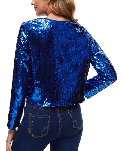 Image of MINTLIMIT Women's Sequin Shrug Bolero Long Sleeve Open Front Party Sparkly Cropped Cardigan Glitter Shiny Jackets