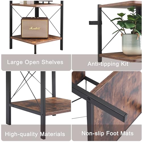 6-Tier Corner Shelf, Industrial Corner Bookshelf with Metal Frame, 71" Tall Corner Shelf Stand Display Rack, Corner Bookcase for Samll Space, Home Office, Living Room, Rustic Brown
