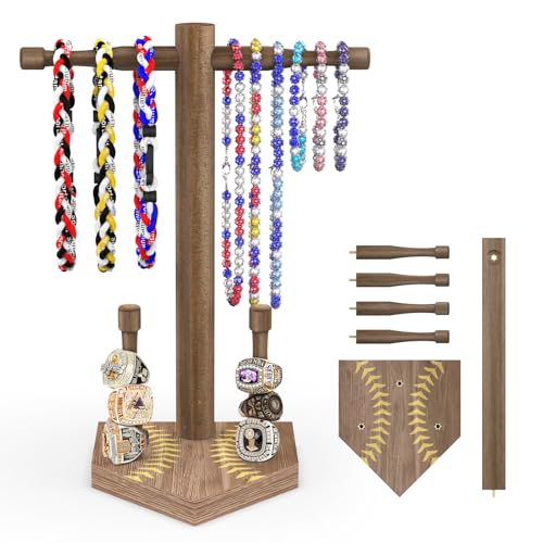 VITASY Wooden Baseball Drip Necklace Organizer Holder Sports Championship Ring Display Holder Baseball or Softball Ring Holder Jewelry Organizer Display Gift