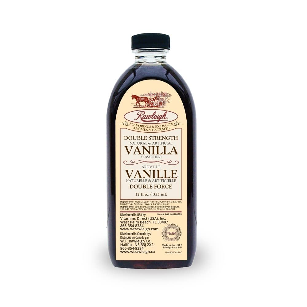 Rawleigh Double Strength Vanilla Flavoring: 12 fl oz, Pure Bourbon Madagascar Vanilla Beans, Premium Flavoring for Baking Cookies, Cakes, & Desserts,