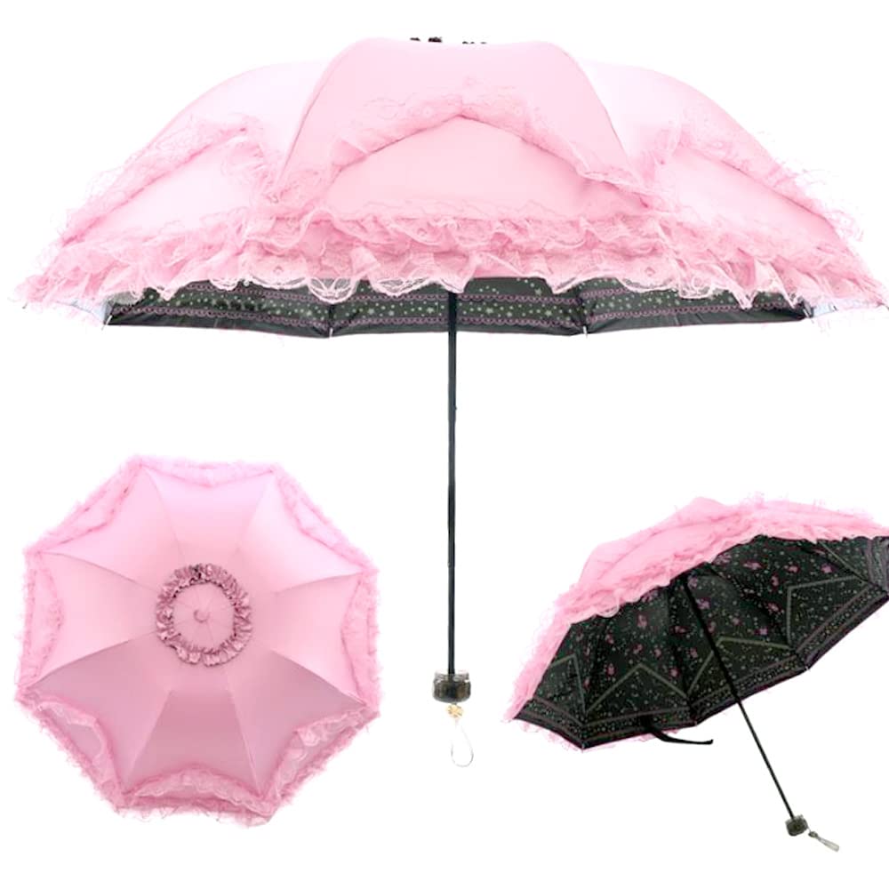 WANLIAN Lace Windproof Folding Sunny and Rainy Umbrella Ultraviolet-Proof Anti Sun UV Protection Parasol Umbrella