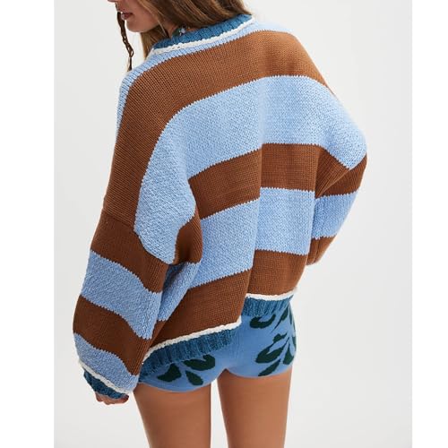 Women Y2k Knit Vintage Striped Oversized Sweaters Long Sleeve Drop Shoulder Knitted Chunky Baggy Pullover Tops4