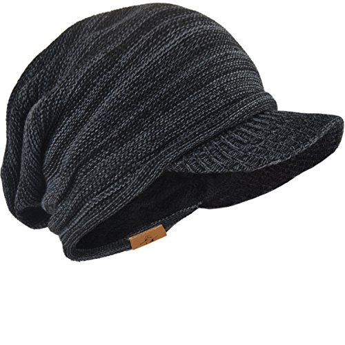 FORBUSITE Fleece Mütze Winter,Herren Warm Visor Strickmütze,Fleece-Innenfutter-Slouch-Beanie(B319-Schwarz) Cover