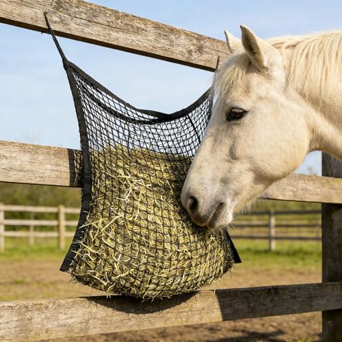 CONCHLERY 2 Pcs Feed Hay Net Slow Feed Hay Bags for Horses Horse Feeding Supplies for Goats Sheep, 35.43x31.49inch - 4