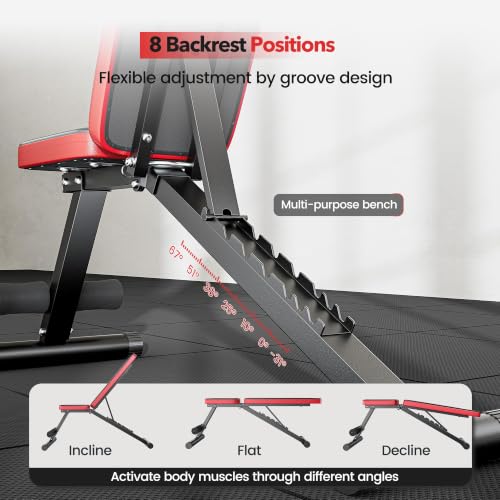 Image of NICEPEOPLE Adjustable Weight Bench for Home Gym, 660LBS Capacity Workout Bench with 8 Backrests for Chest Shoulders Arms, Compact and Foldable Strength Bench for Small Space Apartment Room