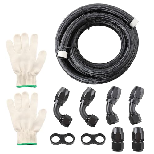 Image of maXpeedingrods 12AN Fuel Line Kit, Universal Stainless Braided Nylon Fuel Hose CPE 10FT with 8PCS Fitting Kit