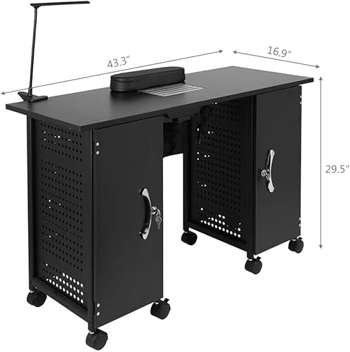 Miniatura 8 de OmySalon Mesa de manicura para uñas con ventilación eléctrica de corriente descendente, marco de hierro, estación de trabajo de spa de belleza con