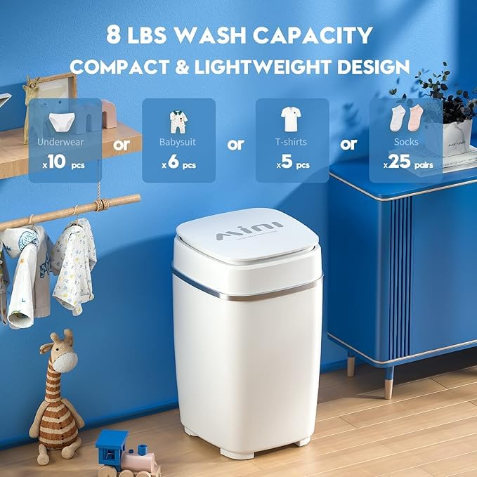 Image of Top Loading New Washing Machine || Steel Drum Portable Washing Machine with Anti Bacterial Function of Blue UV Light Rotary Controller for Compact Laundry || Washing Underwear Baby Clothes