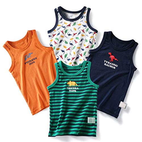 Evercute Baby Toddler Boys Tank Tops 4 Pack 100% Cotton Dianosaurs Sleeveless Shirts for Little Boys (3-4T)