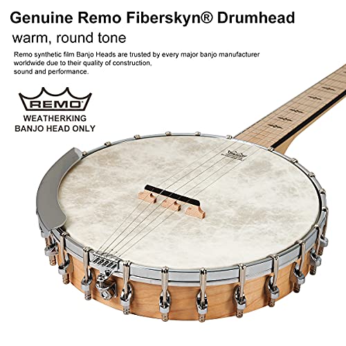 Mulucky 5 String Banjo, Full Size with 24 Brackets, Open Back, Maple Banjos with Remo Head, Geared 5th Tuner, Gift Package with Beginner Kit - MB1101