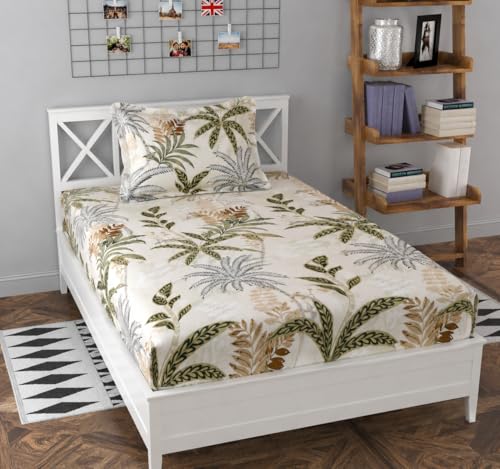 Image of 250 TC Glace-Cotton All Around Elastic Fitted Bedsheet, Elastic Fitted Bedsheet King Size Bedsheet for Double Bed with 2 Pillow Covers, Size - 72 x 78 x 8 Inch Color White