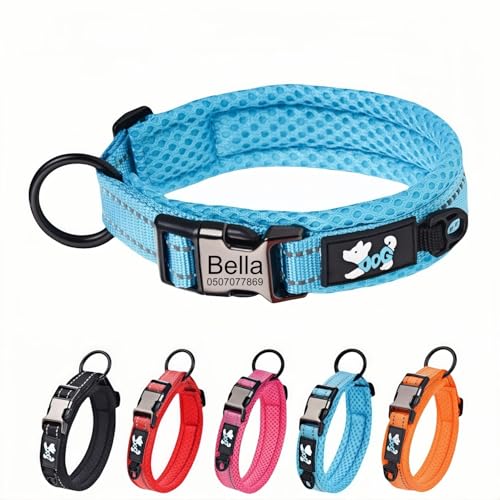 Set di collare e guinzaglio per cani personalizzati con incisione personalizzata, imbottitura morbida, resistente, regolabile per cani di taglia piccola, media e grande, accessori per animali alla