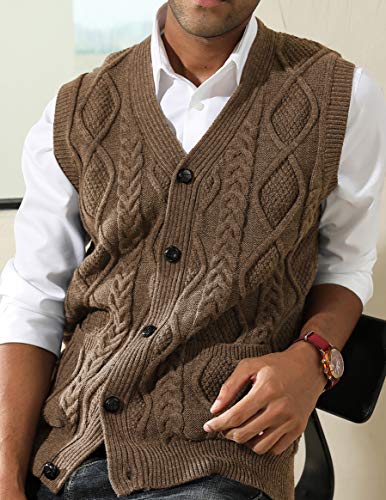Image of PJ PAUL JONES Mens Cable Knit V Neck Sweater Vest Button Up