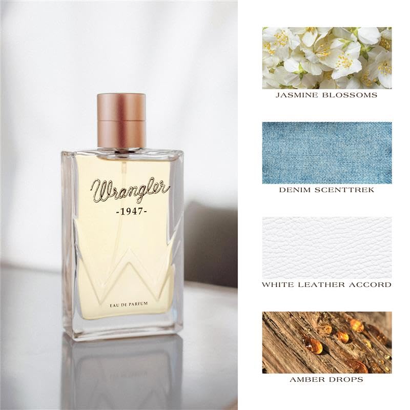 Miniatura 3 de Wrangler 1947 Perfume de Tru Western, 2.5 onzas líquidas, Jasmine, Denim, cuero blanco y ámbar Drops perfumado Eau de Parfum