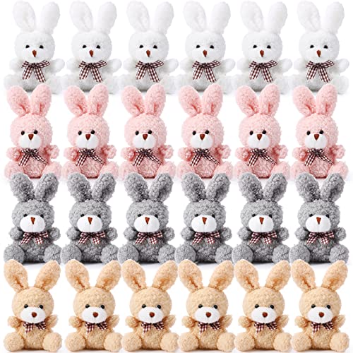 Image of Sotiff 24 Pcs Plush Bunny Stuffed Animal Gift Bulk 4.7 Inch Mini Bunnies Keychain Doll Furry Rabbit with Bow Tie for Birthday Baby Shower Party Favor Classroom Rewards(Classic Color)