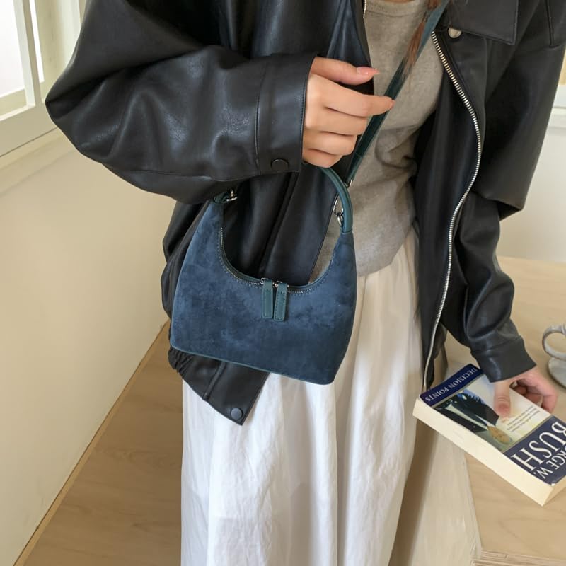 Suede Crescent Bag for Women Small Purse Retro Crossbody Shoulder Bag Suede Fall Handbag Work Satchels Purses2