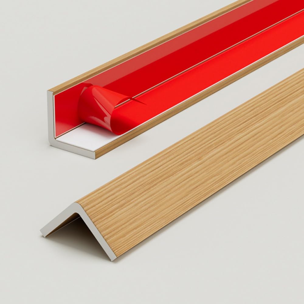 Protections d'angle murales autocollantes en PVC de 99,1 cm – Bande de protection d'angle en forme de L pour murs, portes, fenêtres, chêne – W 2 cm / in in